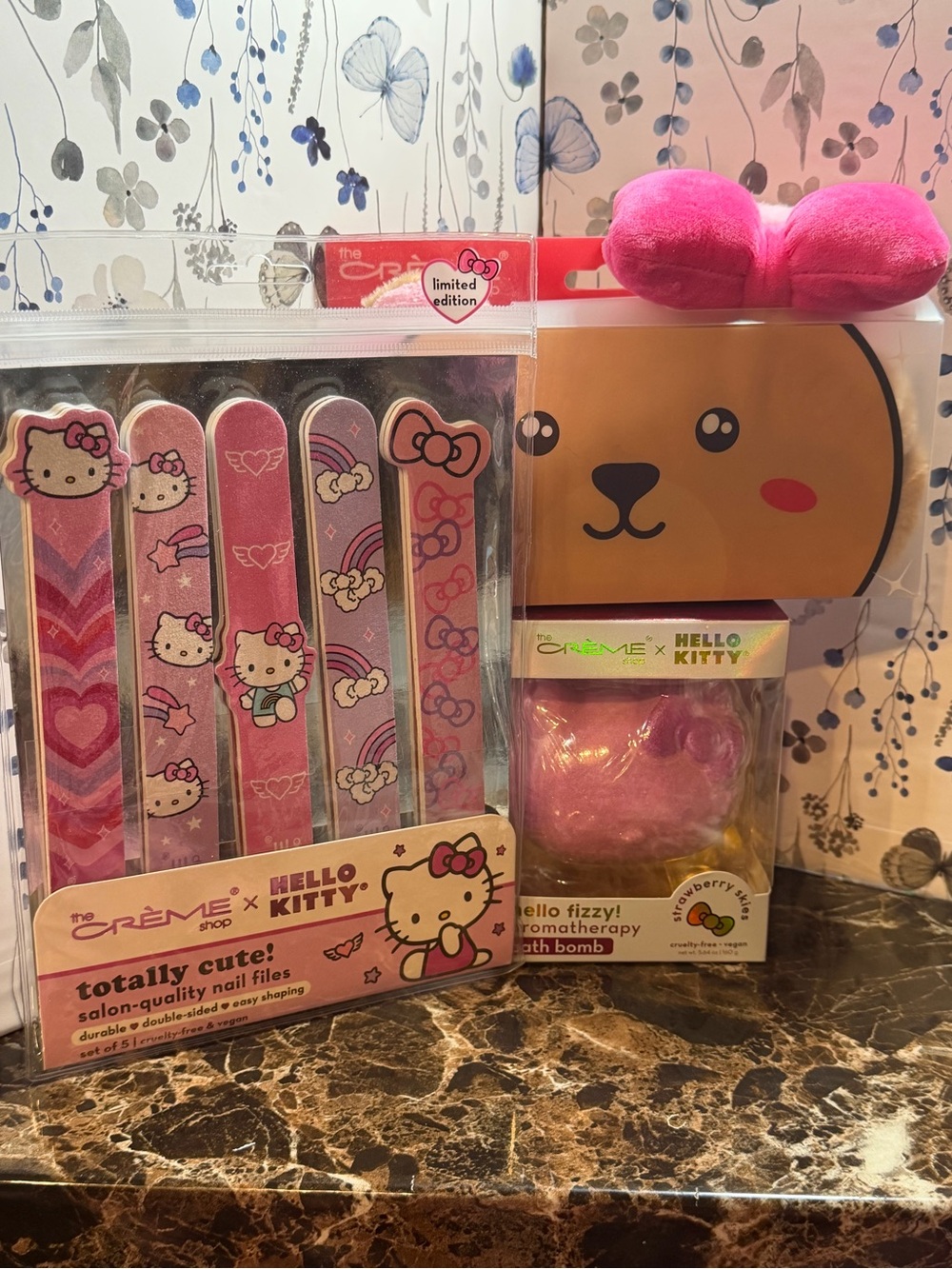 Hello Kitty Pink Nail File and Bath Bomb & Spa Headband Gift Set